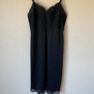 Vintage Vanity Fair Nylon Black Lace Slip Dress Chemise Nightie Lingerie